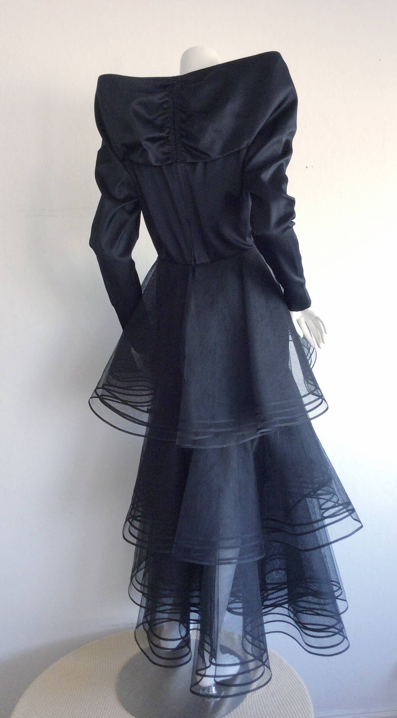 Incredible Vintage Nina Ricci Couture Edwardian Styled Black Crinoline Dress In Excellent Condition In San Diego, CA