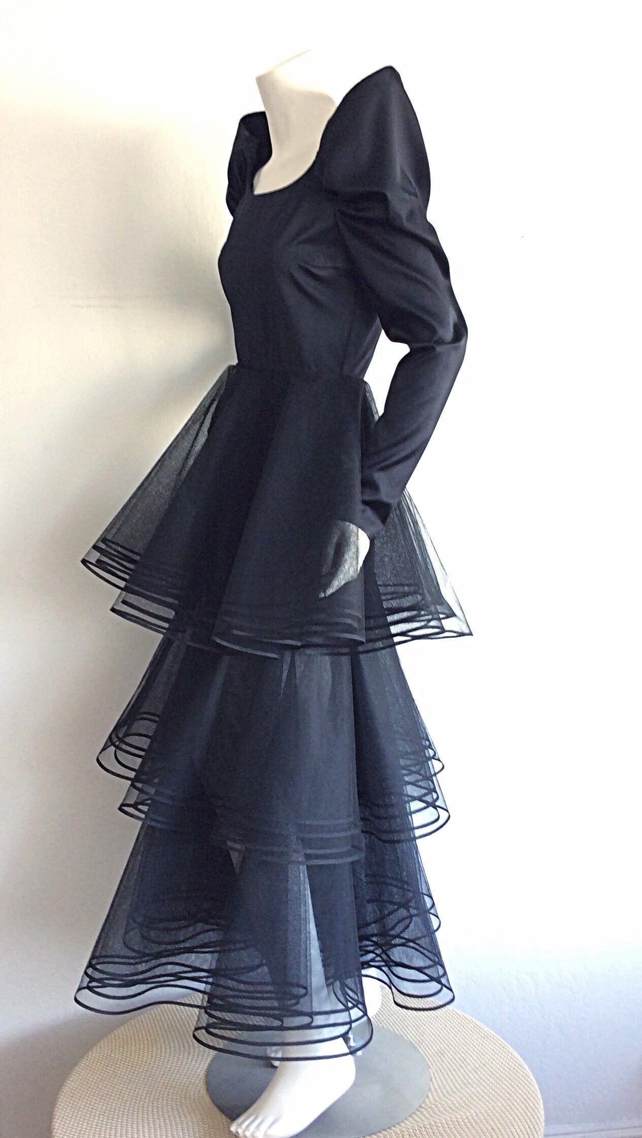 Incredible Vintage Nina Ricci Couture Edwardian Styled Black Crinoline Dress 4