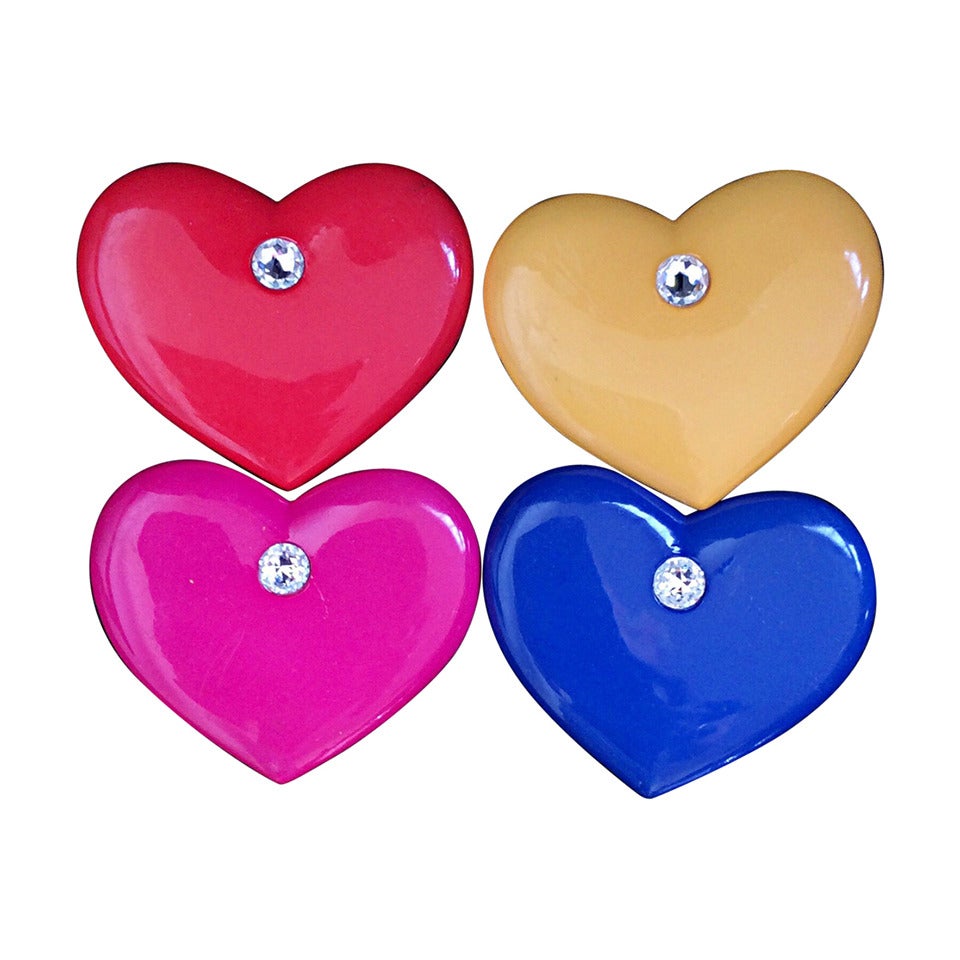 Set of 4 Rare Vintage Patrick Kelly Oversized Heart Pins Brooches