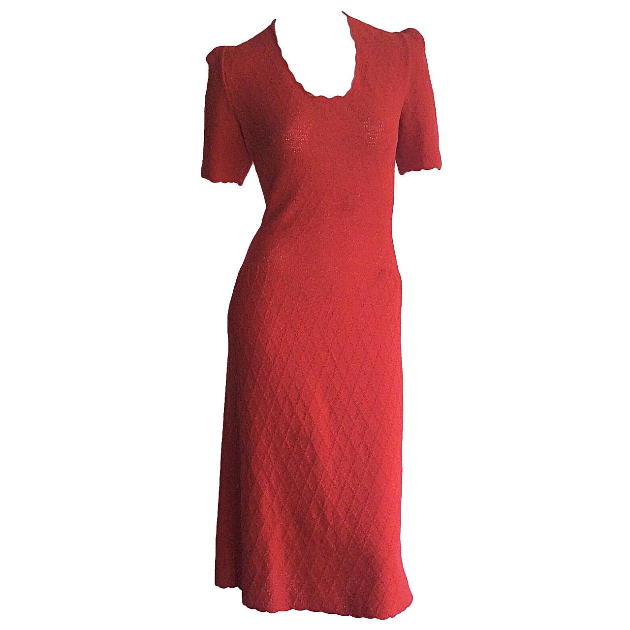 1960s Vintage Adolfo for Saks 5th Ave. Knit 60s Dress Lipstick Red For Sale