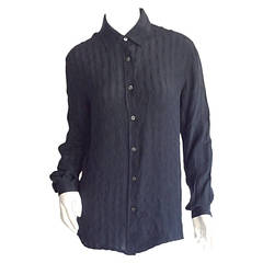 Iconic Vintage Gucci Black Silk Blouse Top Shirt w/ Horsebits & Logo