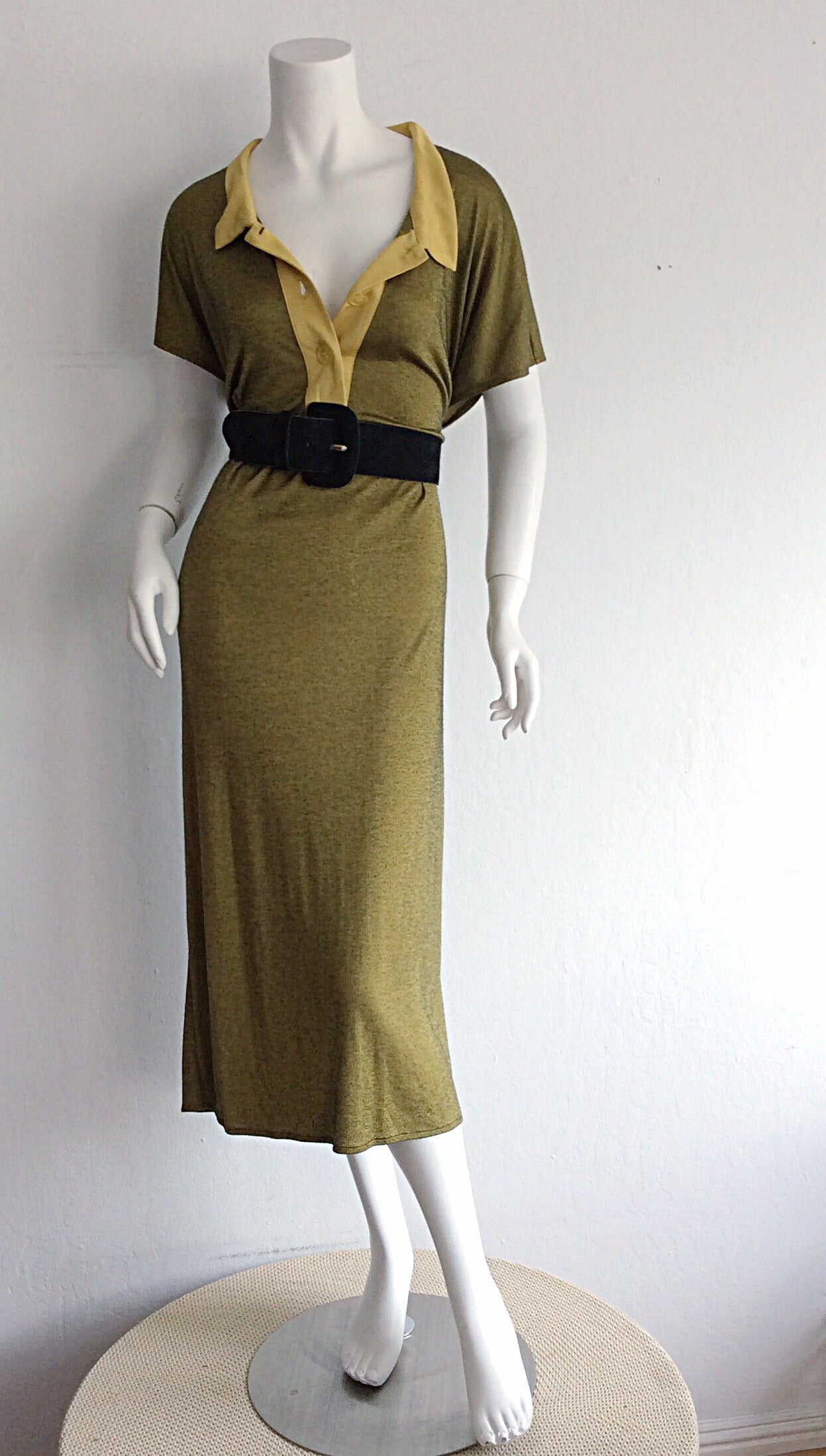 Women's 1960s Early Vintage Yves Saint Laurent Jersey Dress w/ Peter Pan Collar YSL