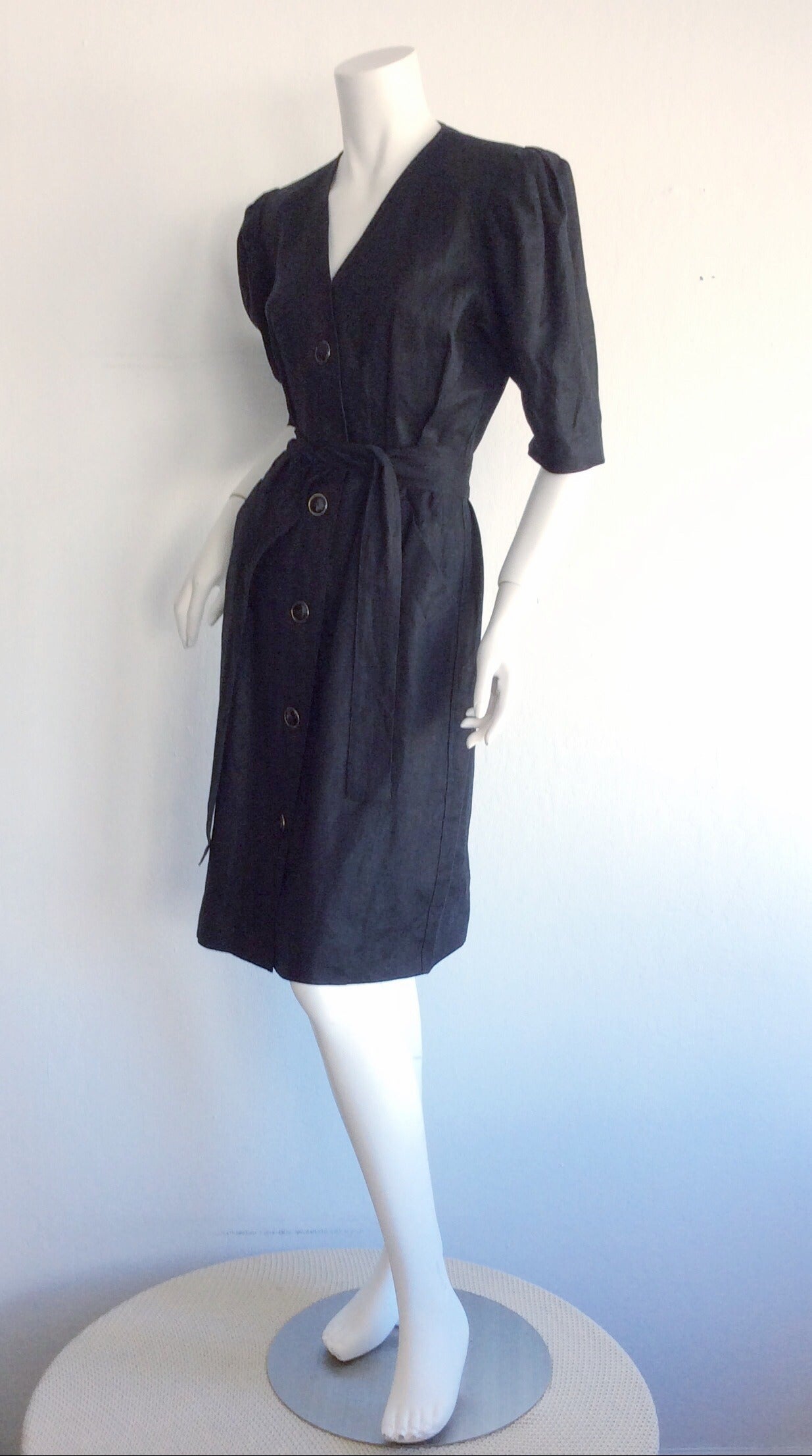 Vintage Yves Saint Laurent ' Rive Gauche ' Short Sleeve Belted Black ...