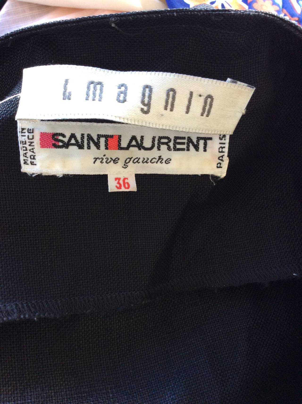 Vintage Yves Saint Laurent ' Rive Gauche ' Short Sleeve Belted Black Linen Dress For Sale 2