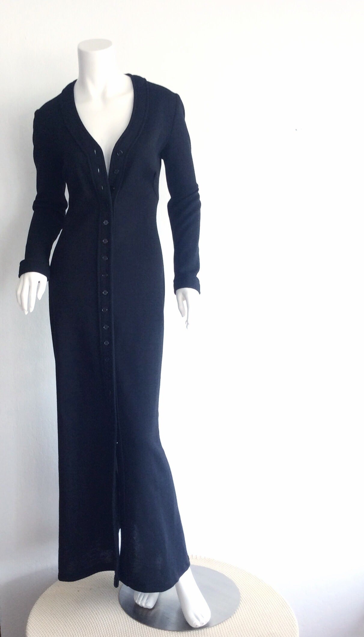 Incredible Vintage Mary Quant for Bonwit Teller Black Wool Shirt Dress In Excellent Condition In San Diego, CA