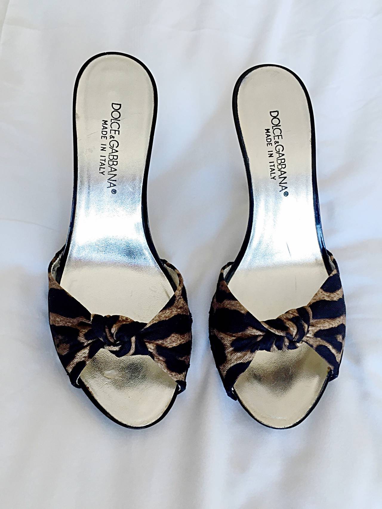 Gray Brand New Dolce & Gabbana Leopard Cheetah Slides / Heels Size 36 US 6