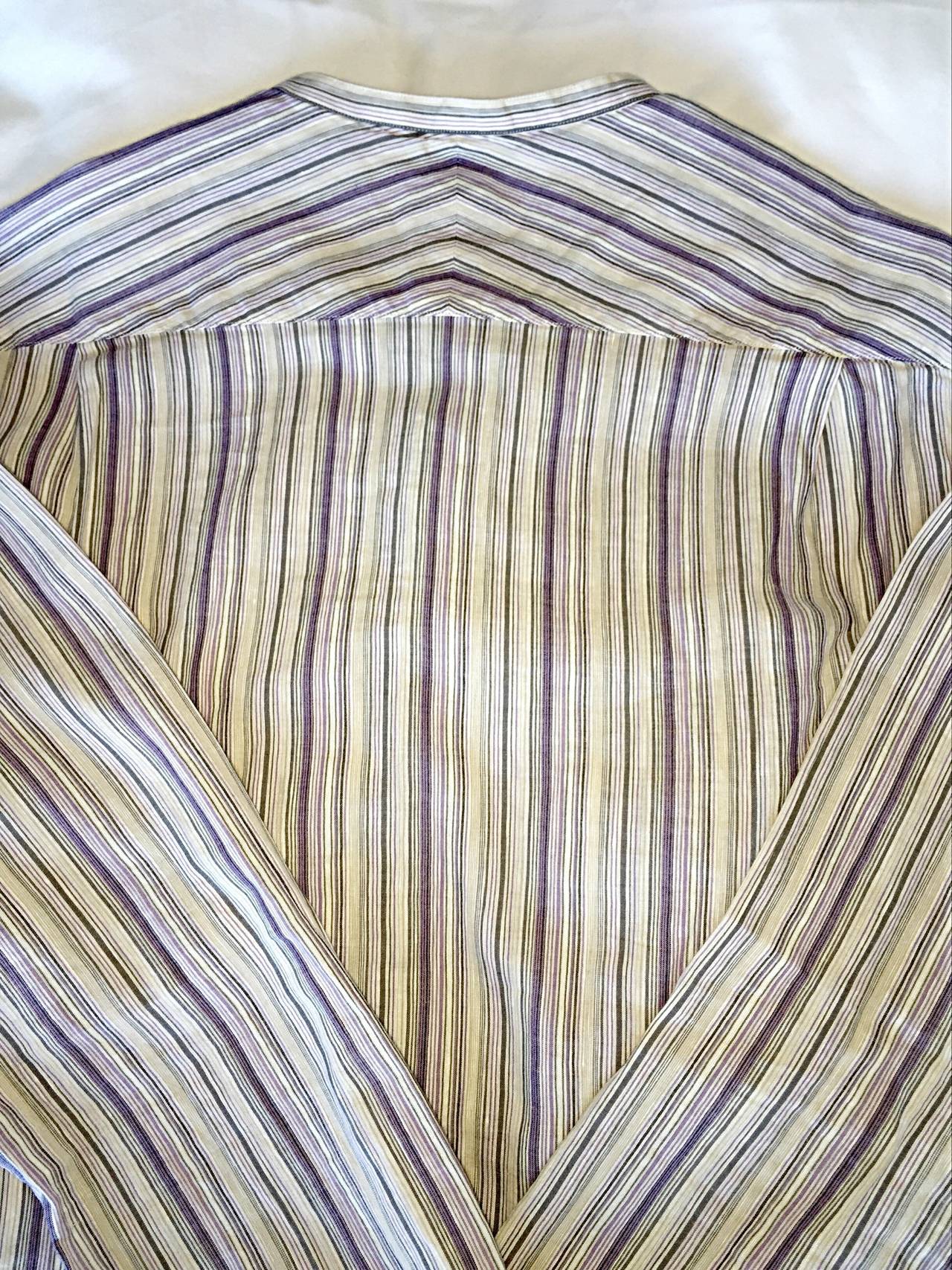 Vintage Hermes Men's Cotton + Linen Striped Shirt Size 39 / 15.5 Small / Medium 1
