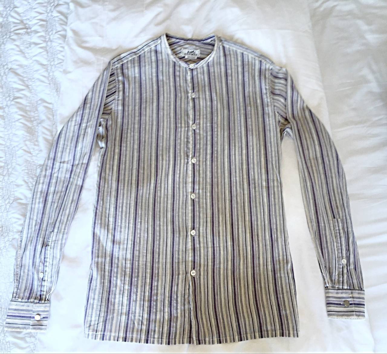 Vintage Hermes Men's Cotton + Linen Striped Shirt Size 39 / 15.5 Small / Medium 2