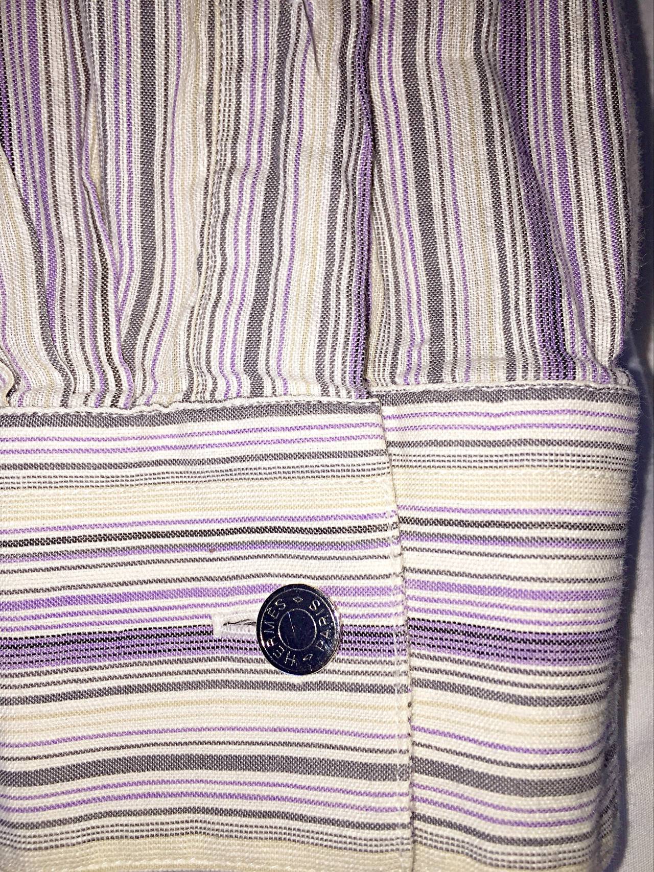 Vintage Hermes Men's Cotton + Linen Striped Shirt Size 39 / 15.5 Small / Medium 3