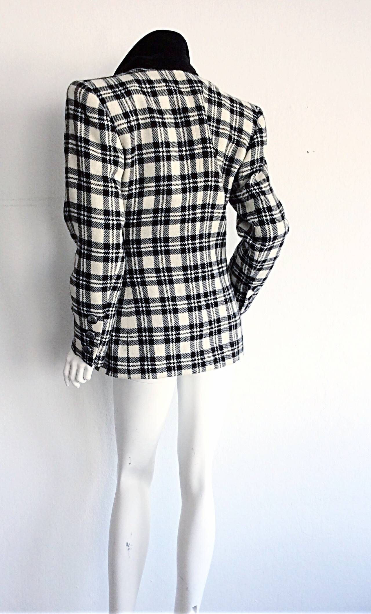 plaid black and white blazer