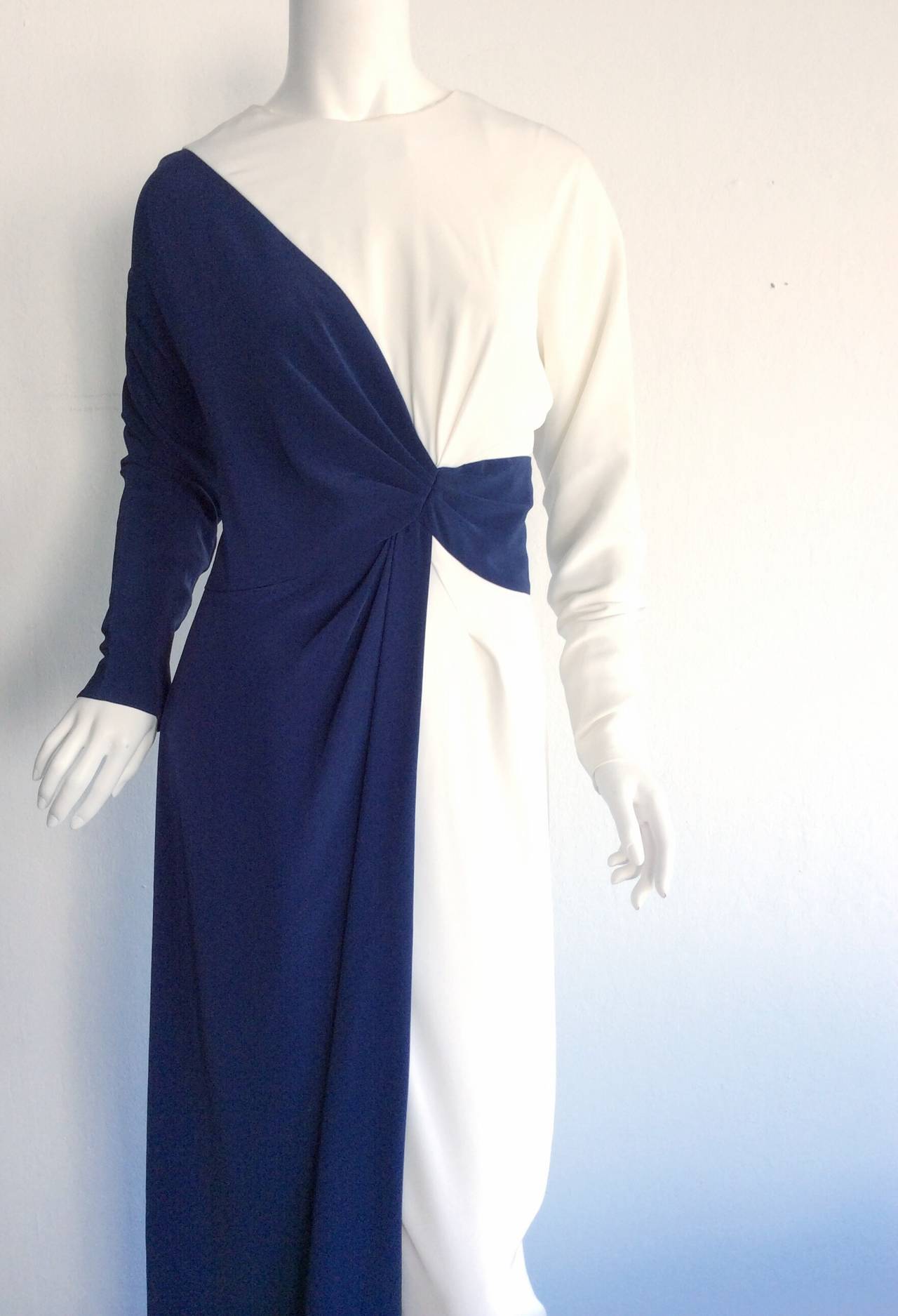 Black Vintage Bob Mackie Navy Blue + White Color Blocked Avant Garde Dress