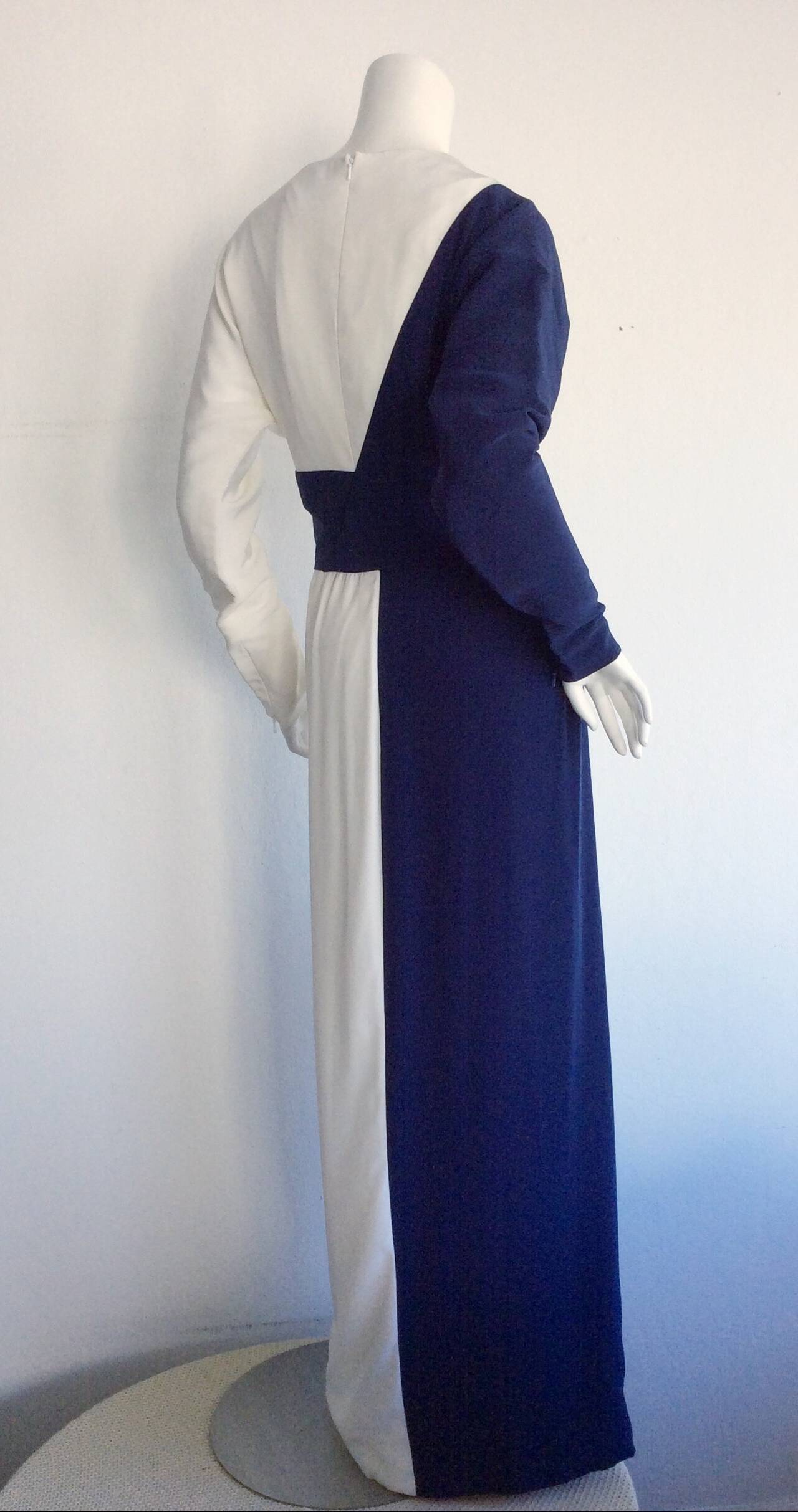 Vintage Bob Mackie Navy Blue + White Color Blocked Avant Garde Dress 1