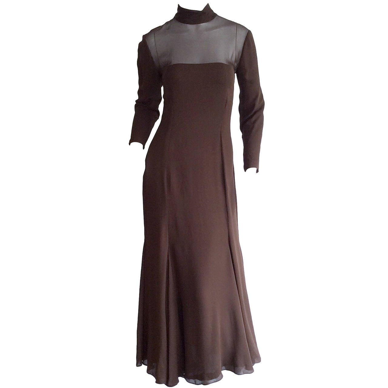 Beautiful Nolan Miller Couture Vintage Chocolate Brown Chiffon Flowy Dress
