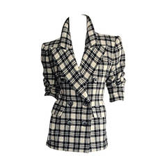 Retro Yves Saint Laurent ' Rive Gauche ' Black + White Tartan Plaid Blazer YSL