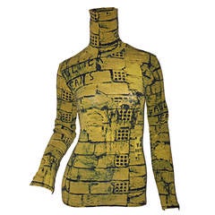 Rare 1990s Vintage Jean Paul Gaultier Graffiti Brick Print Scribble Blouse Shirt