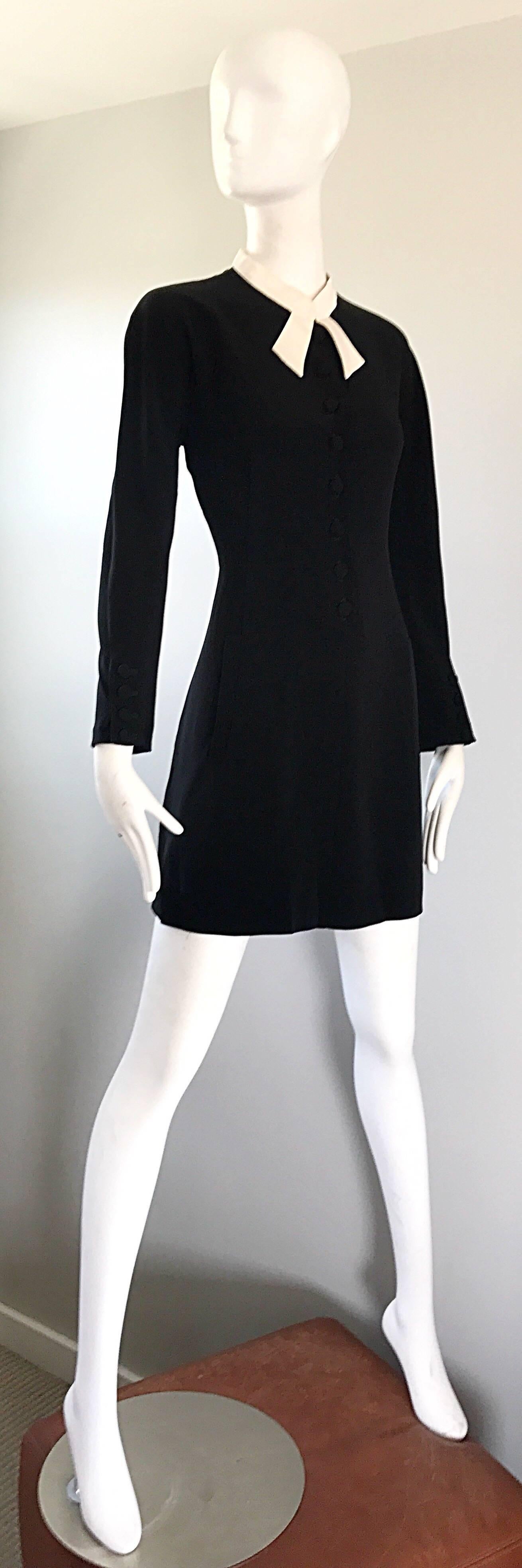 Women's Vintage Kritizia Black and White Long Sleeve Chic Tailored Tuxedo Dress 