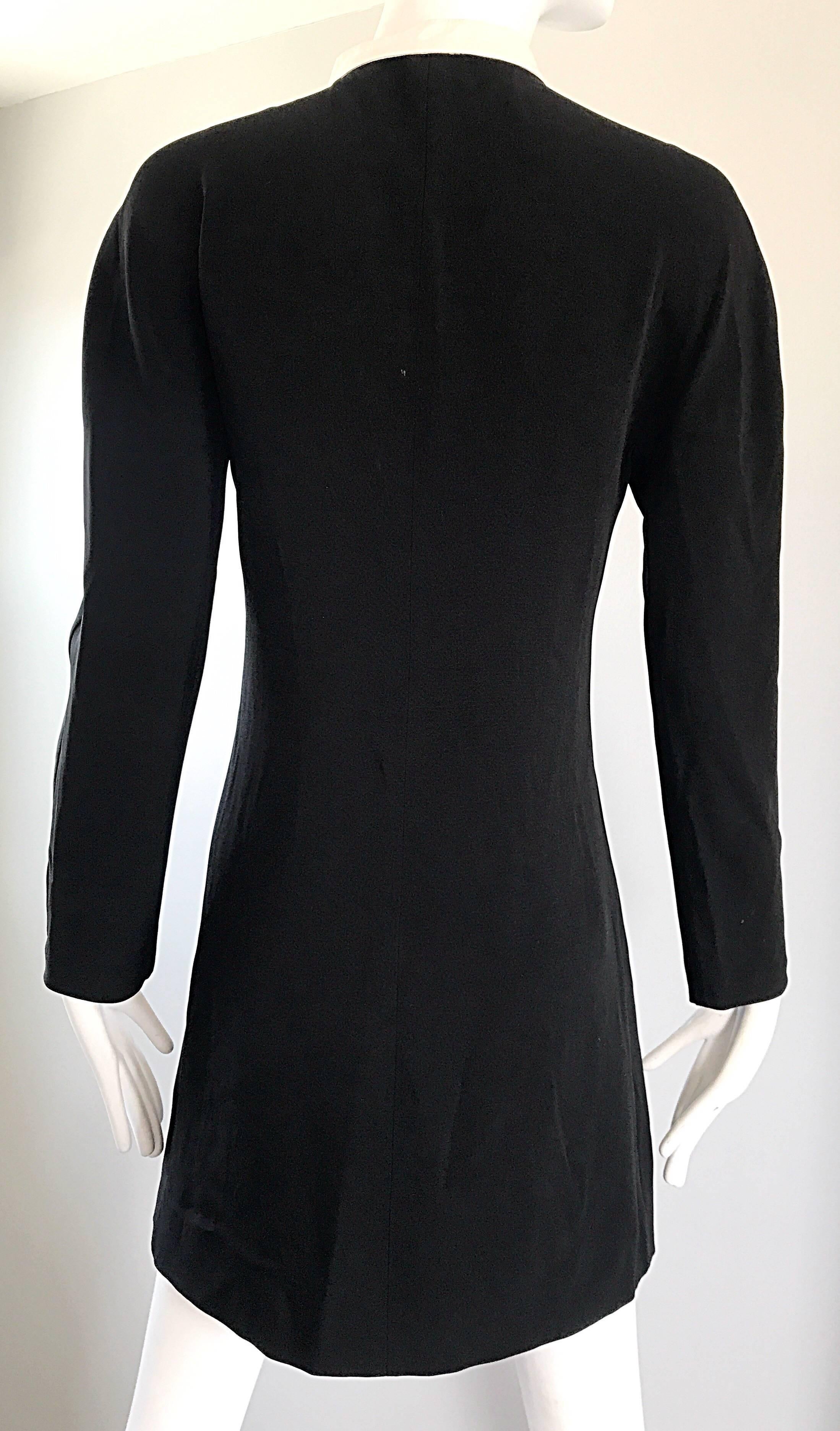 Vintage Kritizia Black and White Long Sleeve Chic Tailored Tuxedo Dress  2