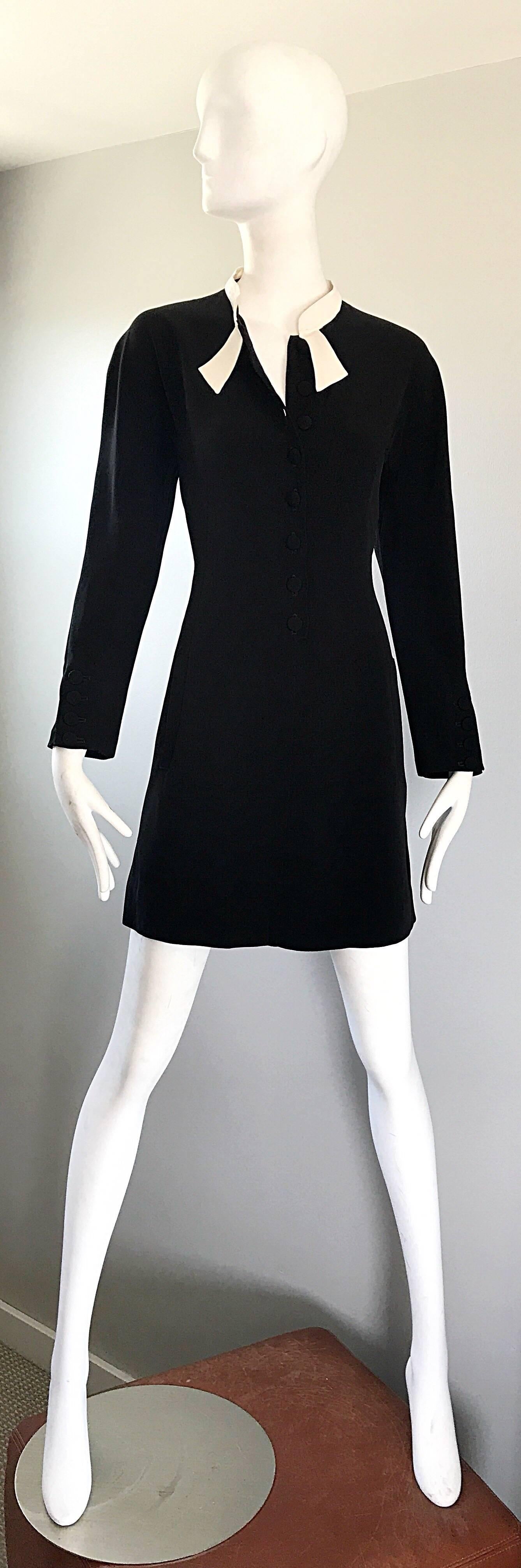 Vintage Kritizia Black and White Long Sleeve Chic Tailored Tuxedo Dress  3