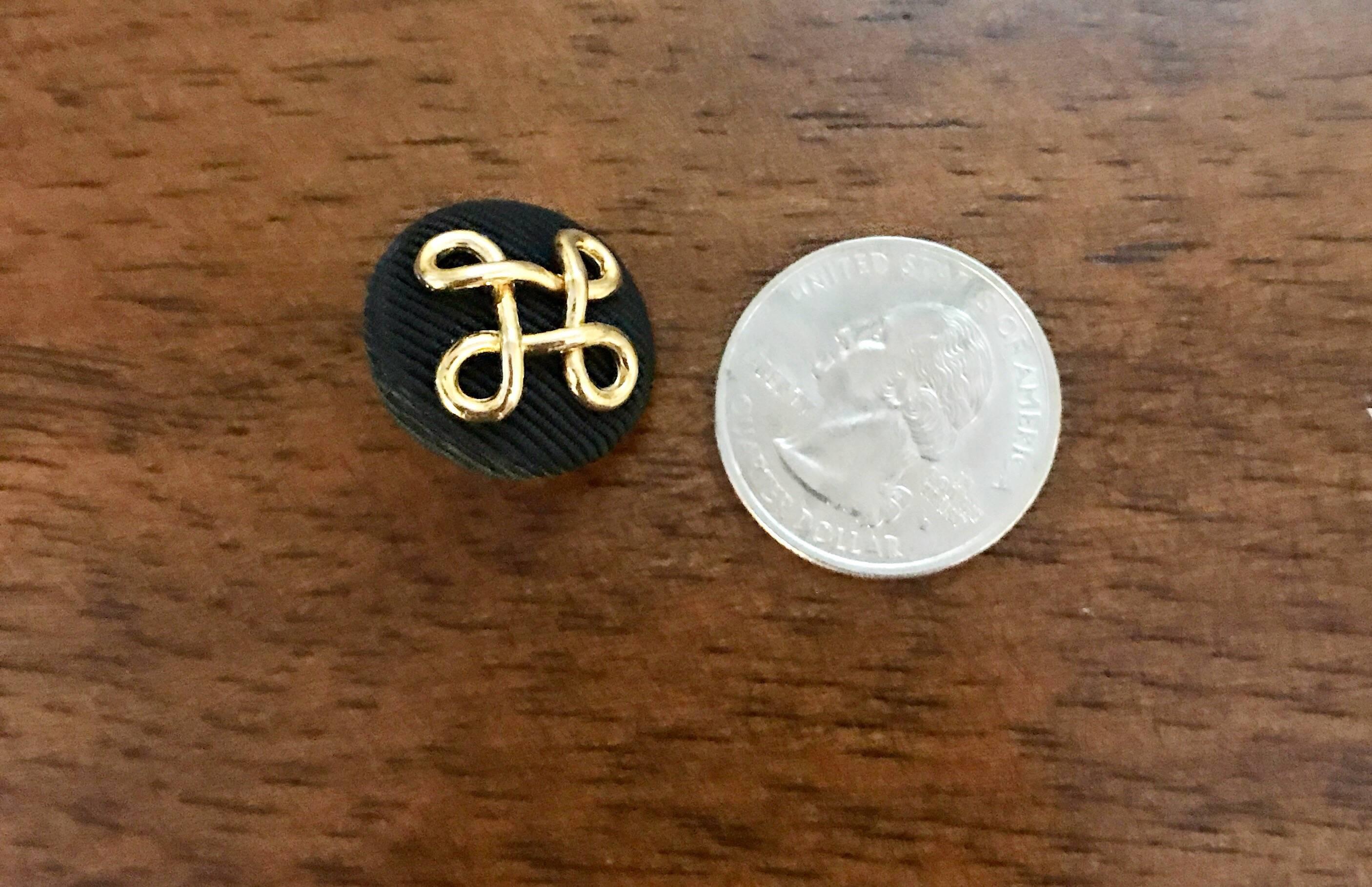 Chanel Brand New Vintage 90s Set of Two Silk Grosgrain and Gold Buttons Earrings In New Condition In San Diego, CA