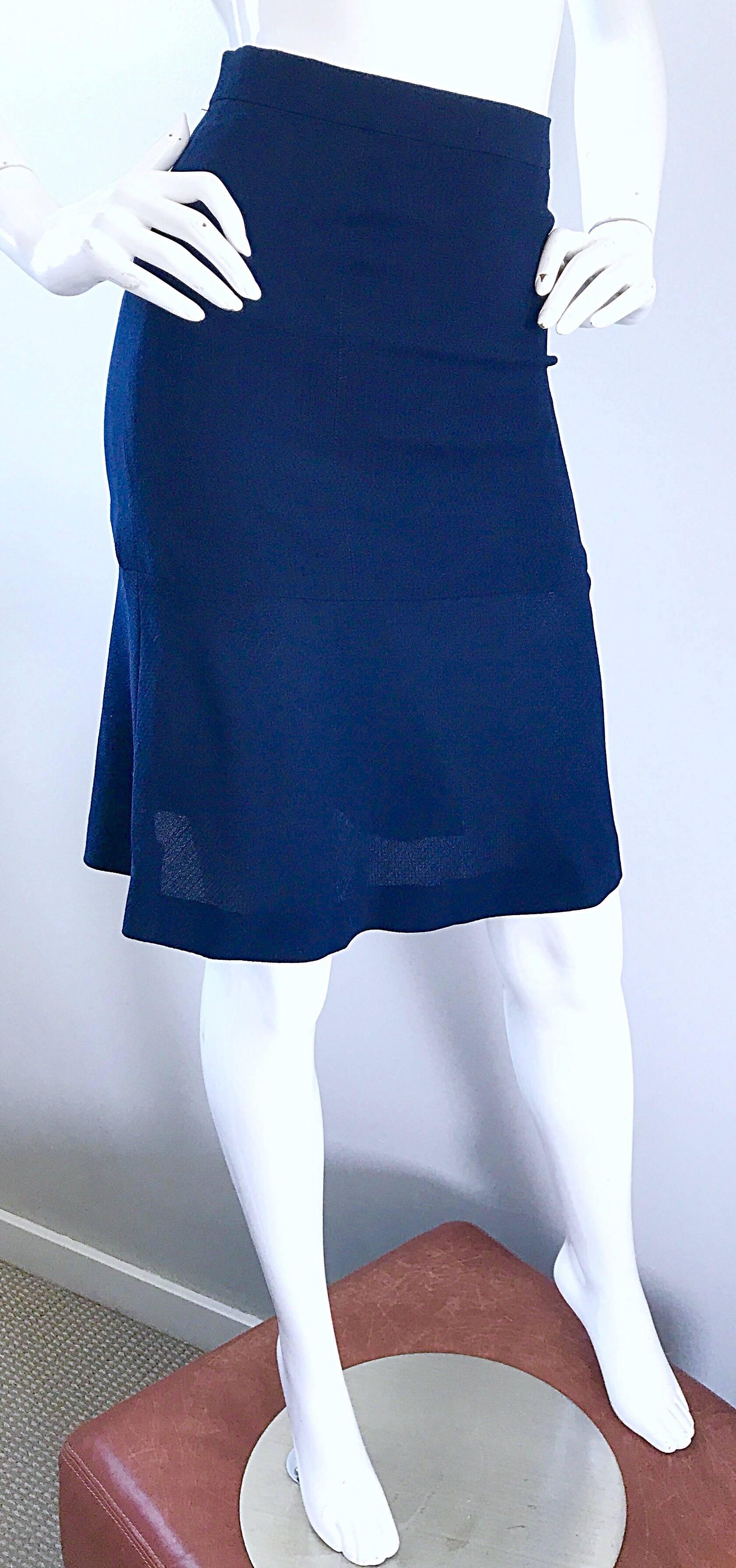 navy blue skirt and white top