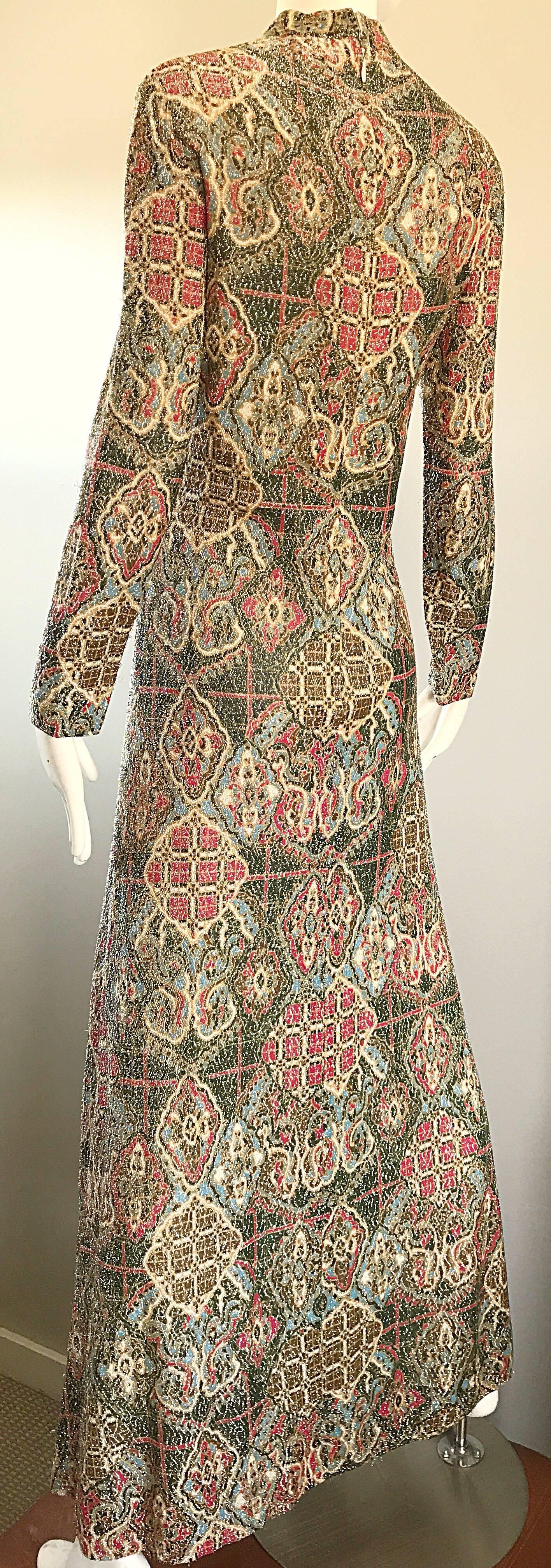 1970s Adele Simpson Baroque Ethnic Print Lurex Boho Print Vintage 70s Maxi Dress 2