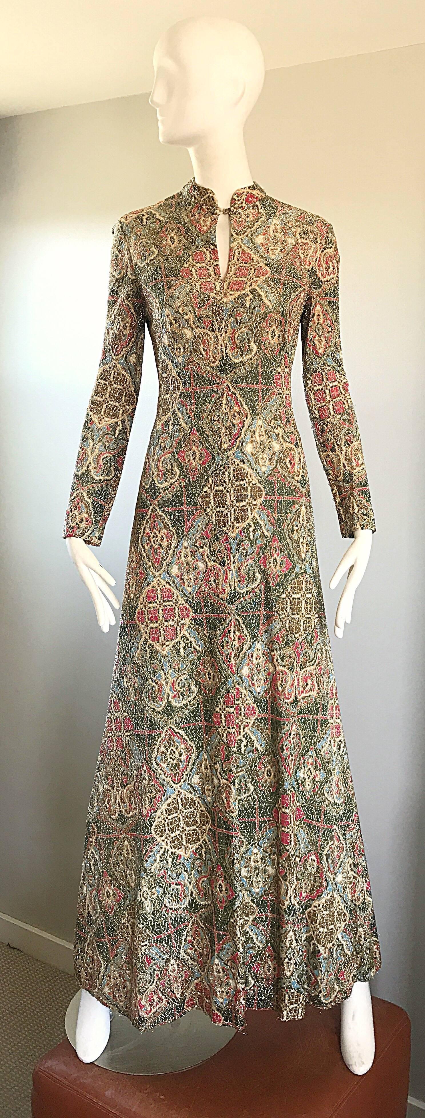 1970s Adele Simpson Baroque Ethnic Print Lurex Boho Print Vintage 70s Maxi Dress 4