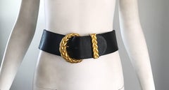 Chic 1990s Anne Klein für Calderon Schwarz und Gold Vintage 90s Classic Wide Belt