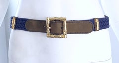 Vintage Escada by Margaretha Ley Navy Blue + Gold Nautical ' Bamboo ' 1990s Belt