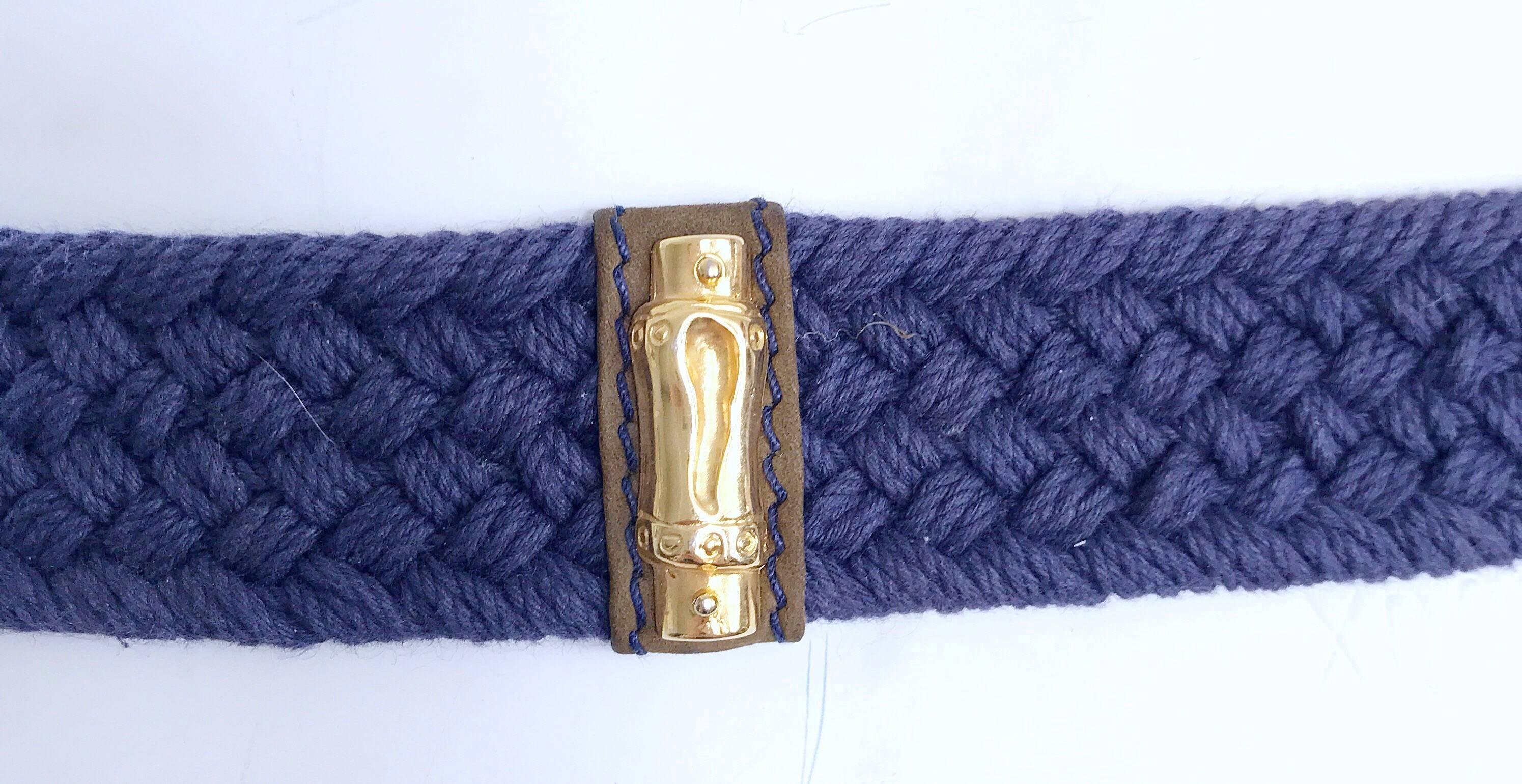 Gray Vintage Escada by Margaretha Ley Navy Blue + Gold Nautical ' Bamboo ' 1990s Belt For Sale