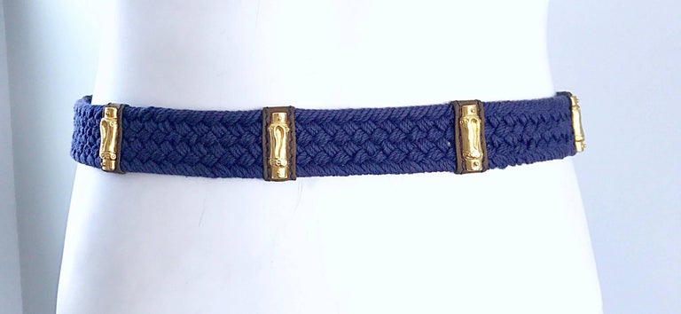 ESCADA Beautiful Deep Blue and Gold Belt with Buckle 80s 90s Vintage ESCADA Apple Belt Gold Metallic Navy Blue  main image 2