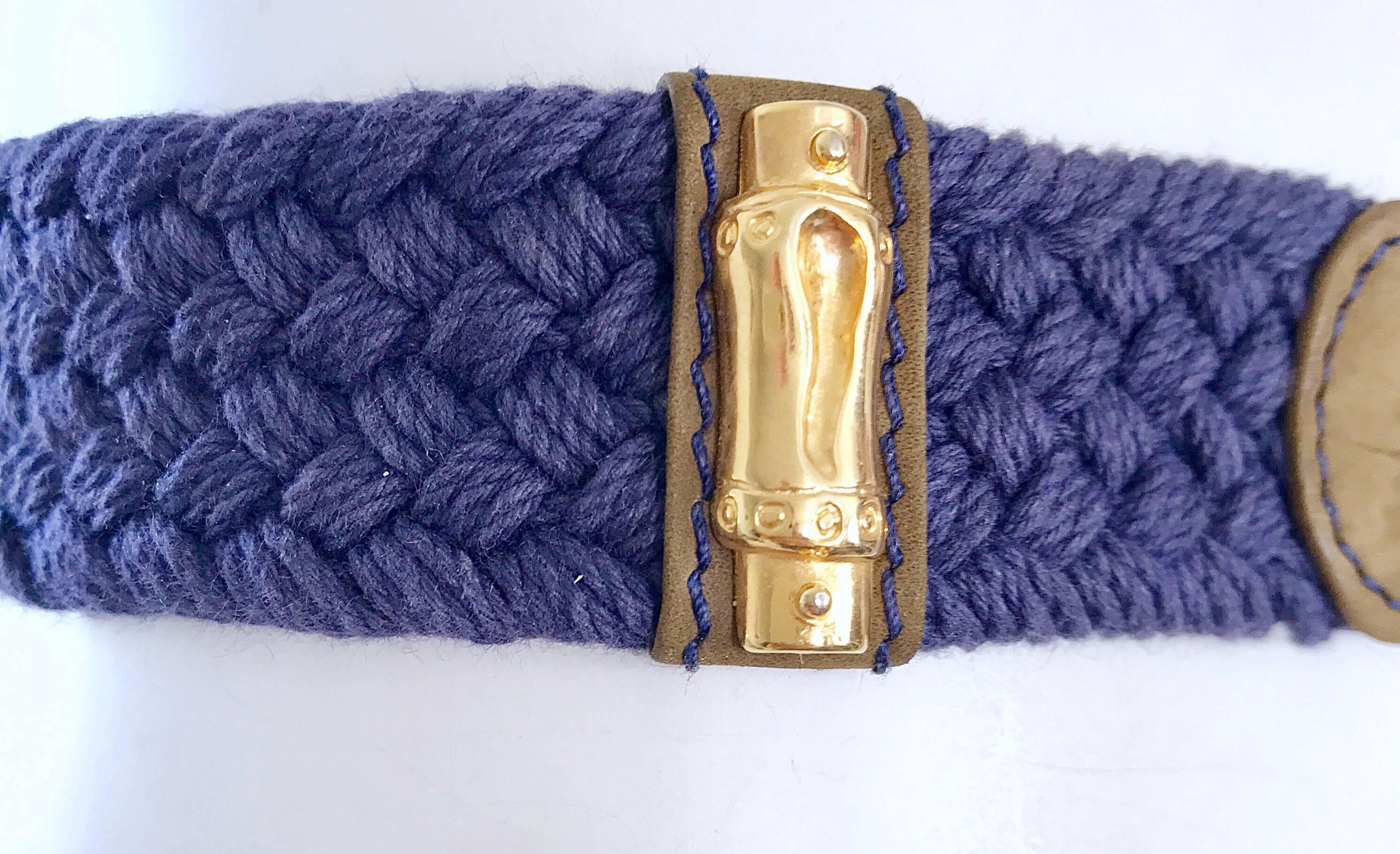 Vintage Escada by Margaretha Ley Navy Blue + Gold Nautical ' Bamboo ' 1990s Belt For Sale 1