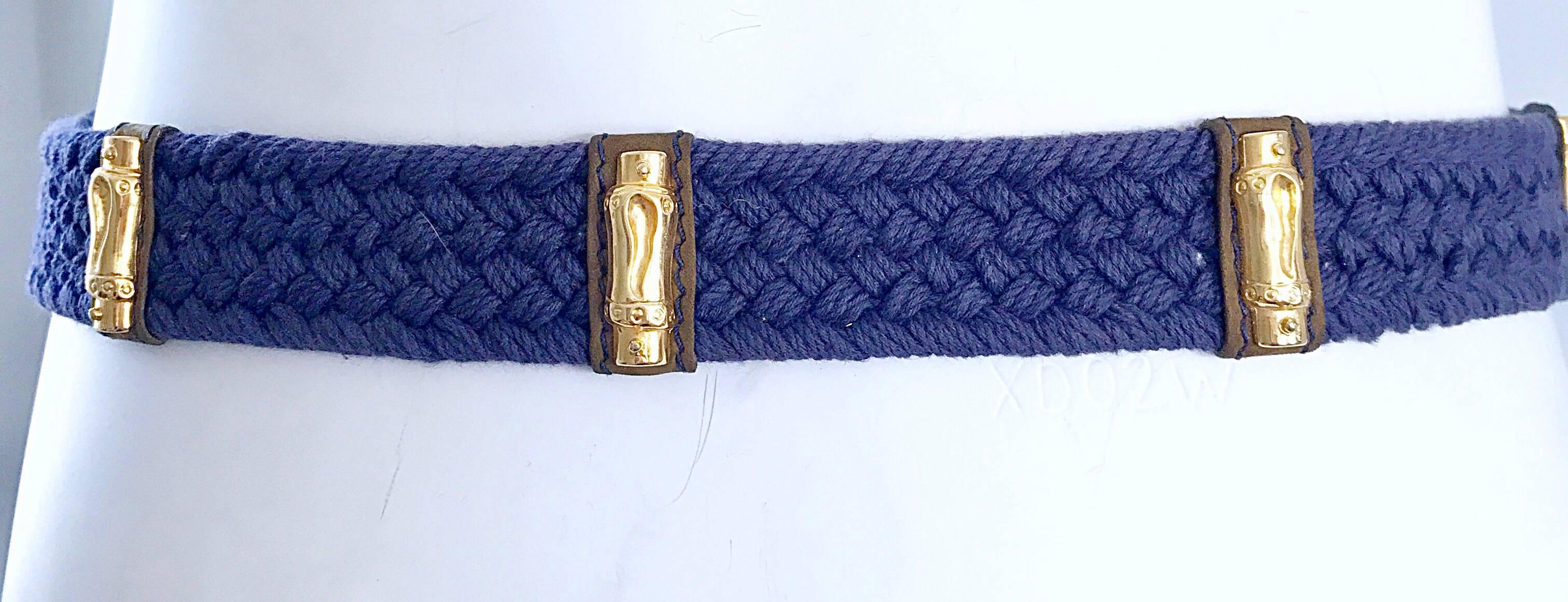 Vintage Escada by Margaretha Ley Navy Blue + Gold Nautical ' Bamboo ' 1990s Belt For Sale 2
