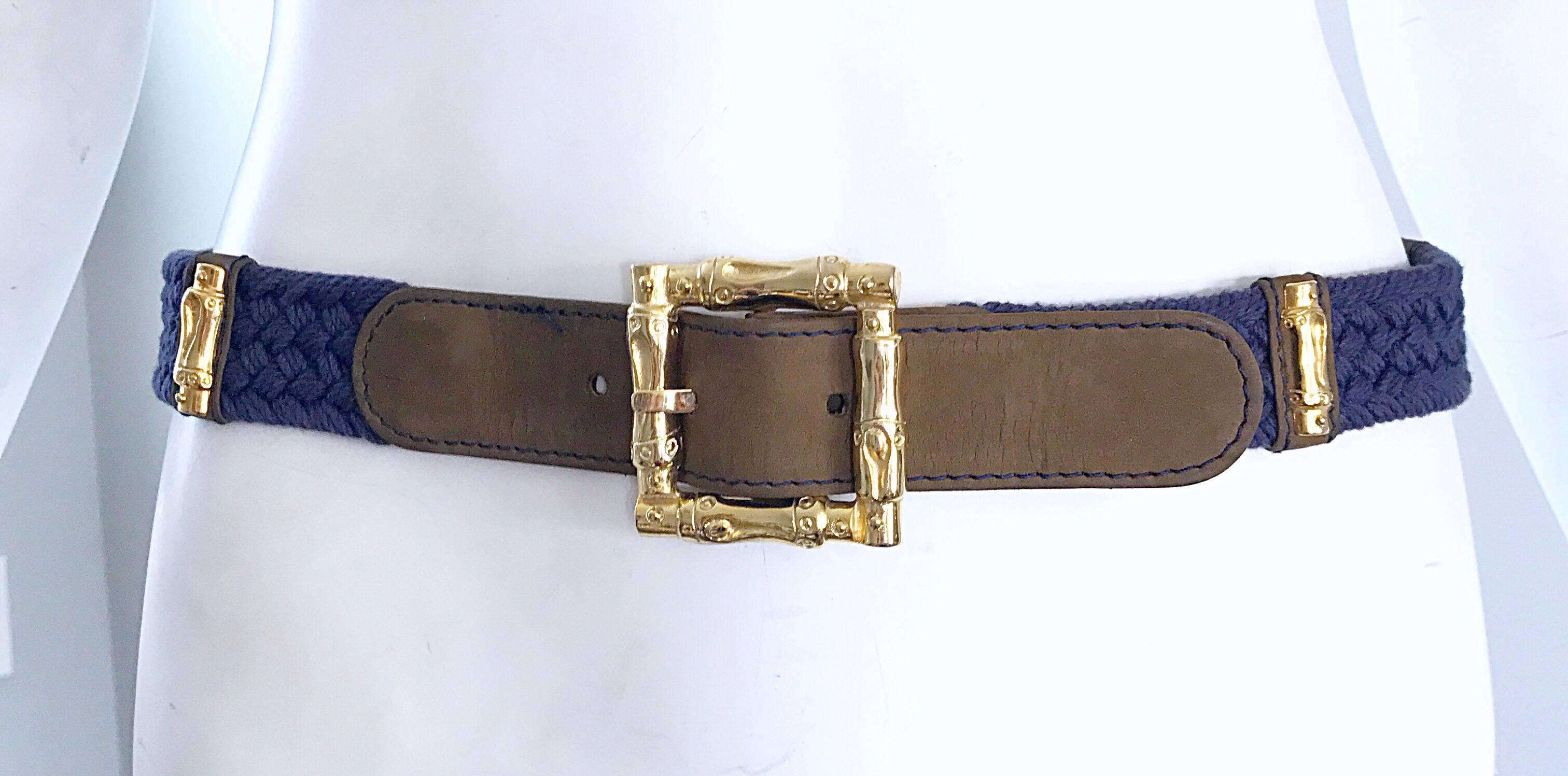 Vintage Escada by Margaretha Ley Navy Blue + Gold Nautical ' Bamboo ' 1990s Belt For Sale 3