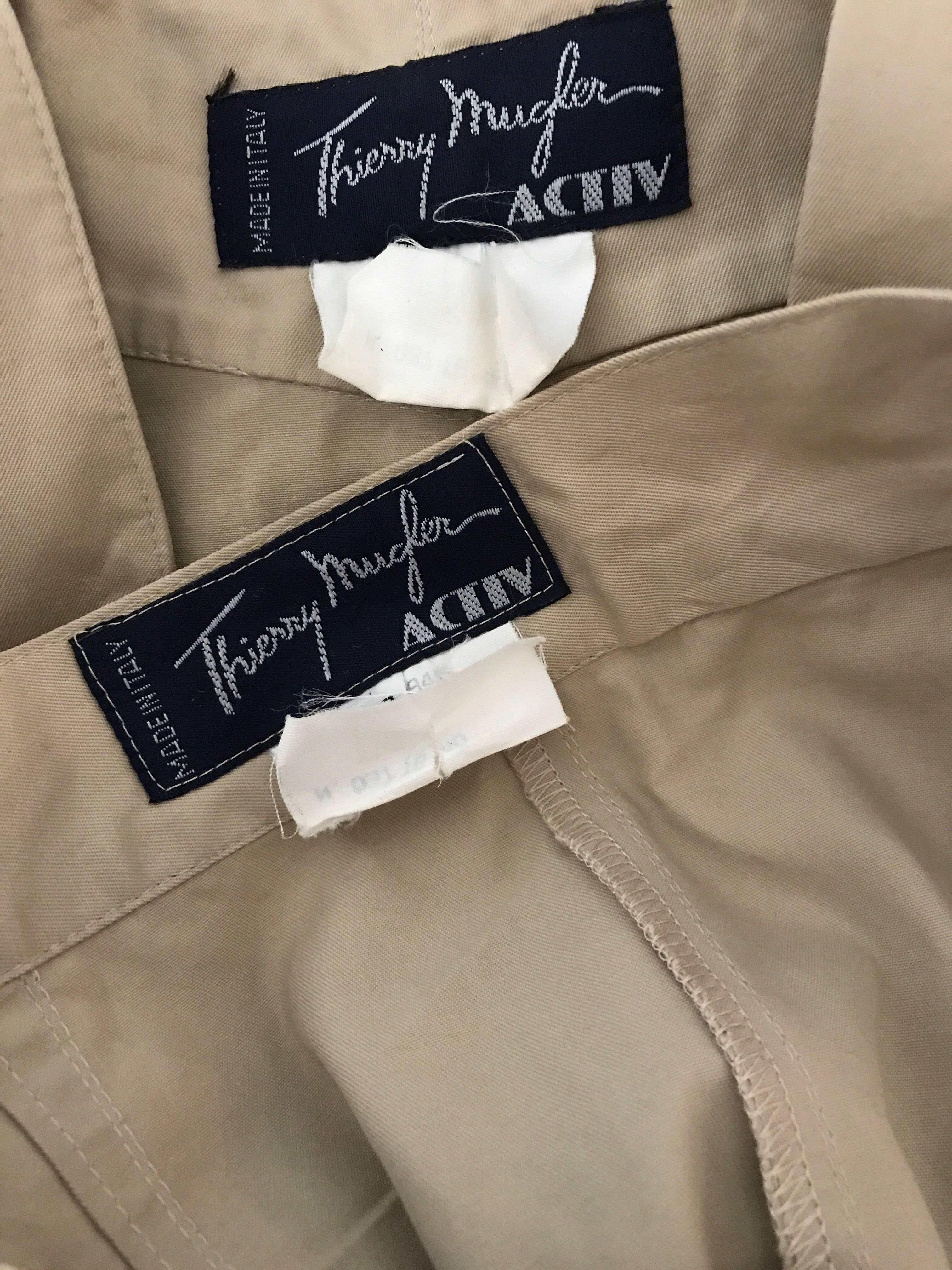 Thierry Mugler 1980s Khaki Safari Two Piece Vintage Bodycon 80s Skirt Suit For Sale 2