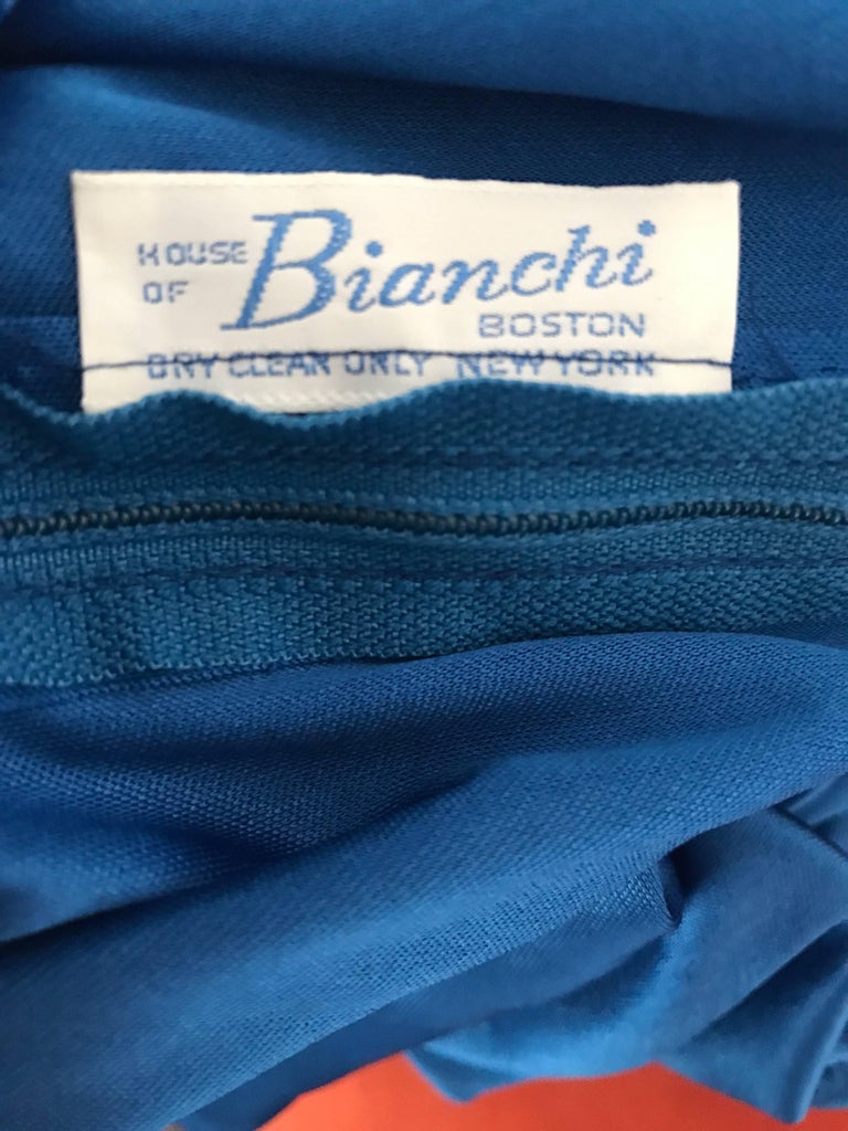 1970s House of Bianchi Royal Blue Cold Shoulder Vintage 70s Maxi Dress ...