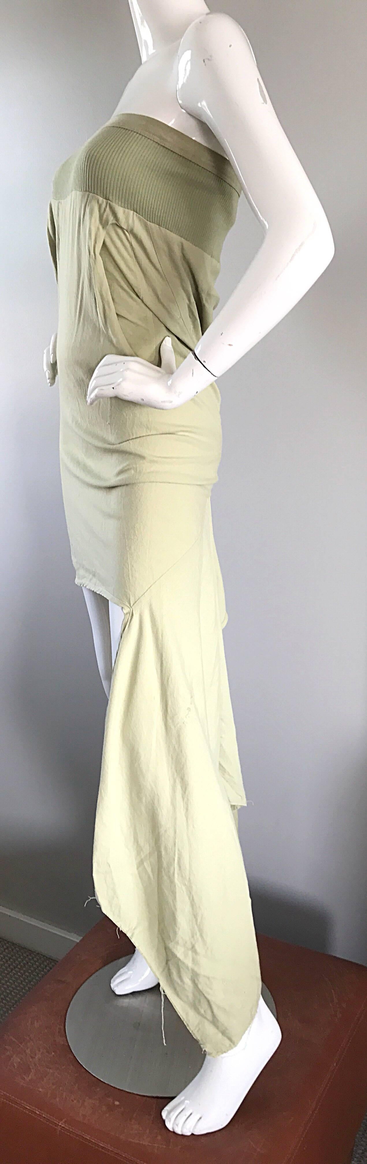 Neu Rick Owens ' Queen ' F/W '04 Trägerloses hellgrünes asymmetrisches Kleid (Beige) im Angebot