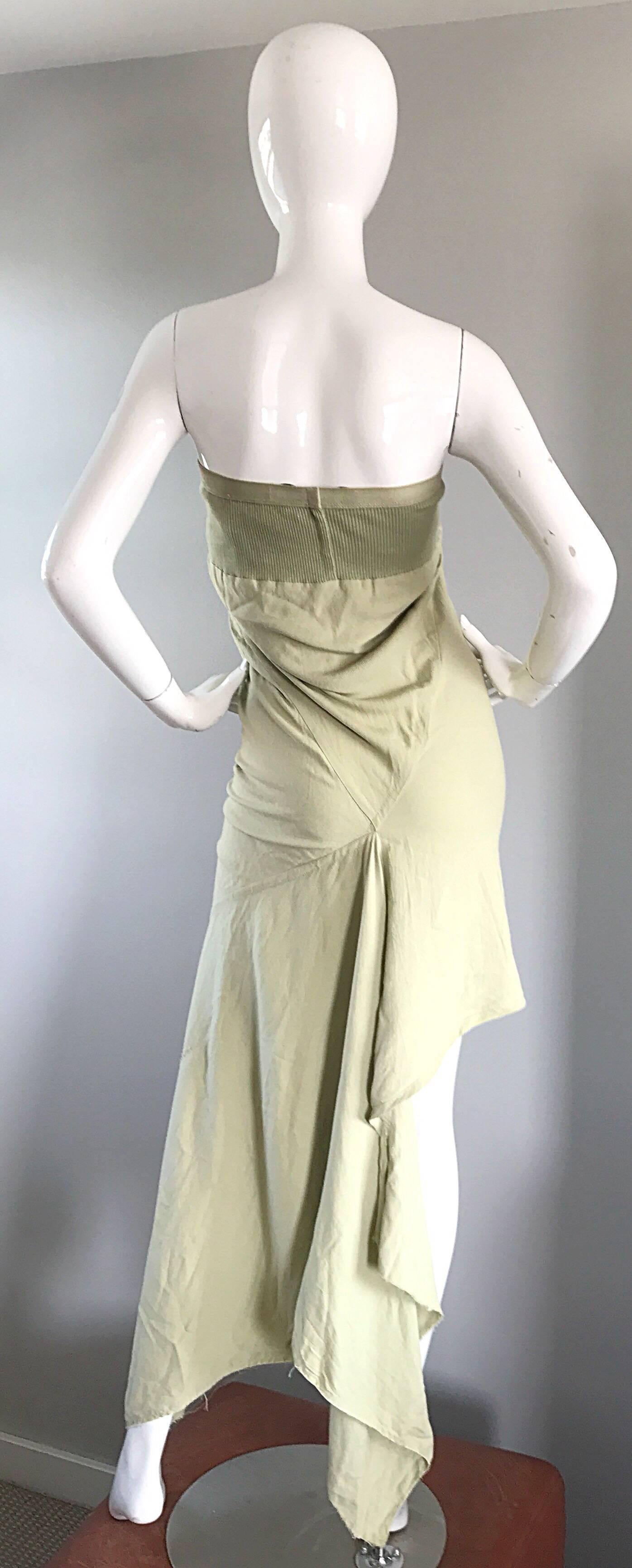 Beige New Rick Owens ' Queen ' F/W '04 Strapless Light Green Asymmetrical Dress For Sale