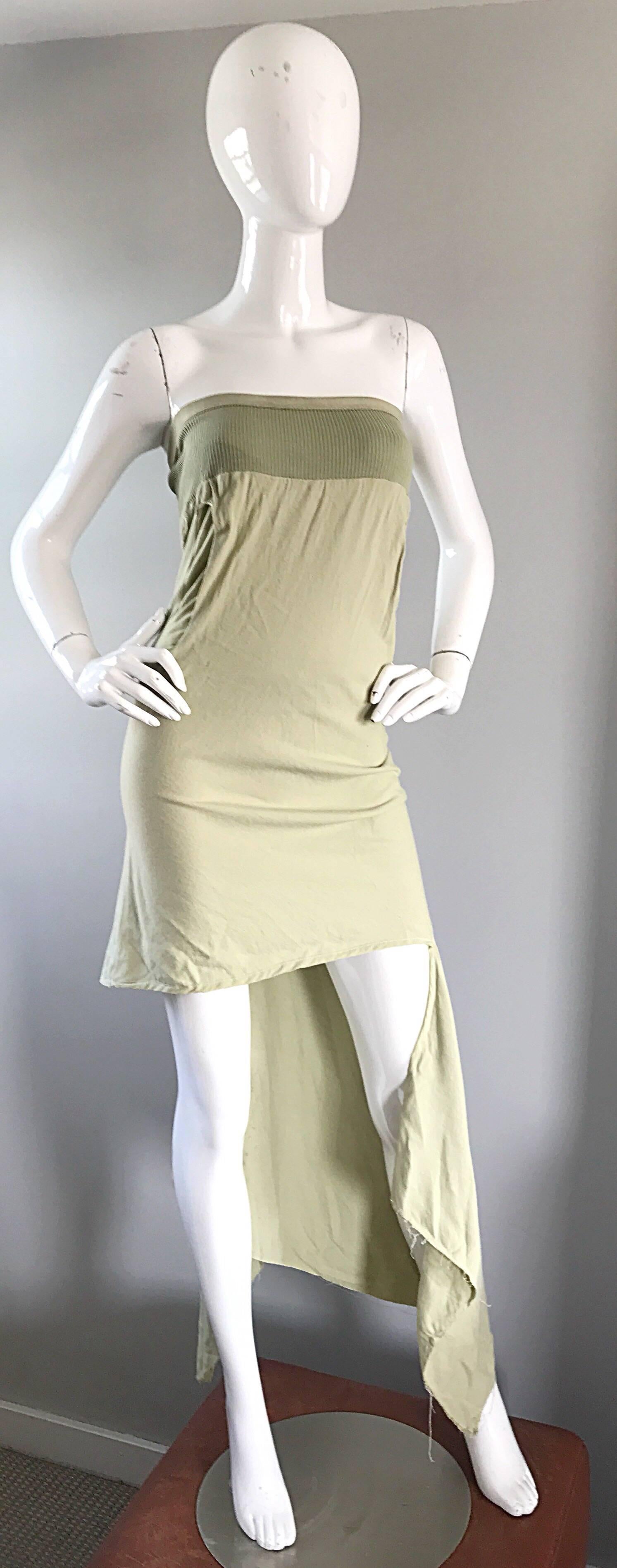 Neu Rick Owens ' Queen ' F/W '04 Trägerloses hellgrünes asymmetrisches Kleid im Angebot 2