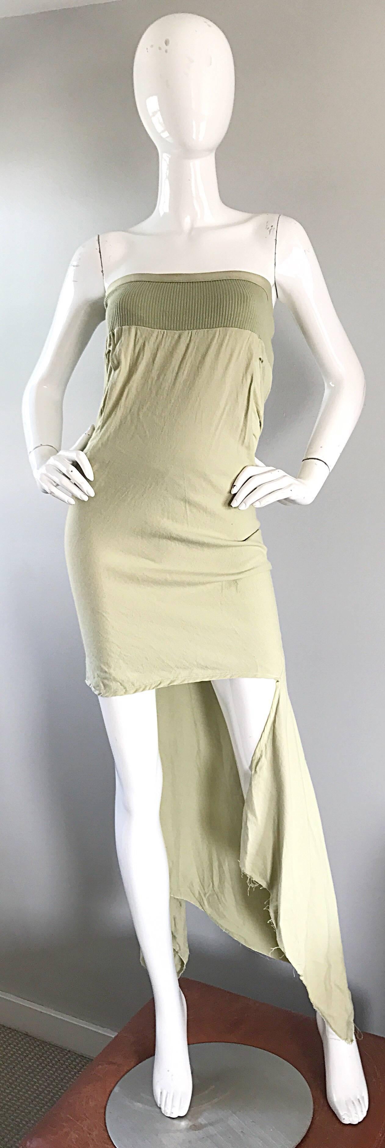 New Rick Owens ' Queen ' F/W '04 Strapless Light Green Asymmetrical Dress For Sale 1