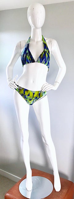NWT Jean Paul Gaultier 1990s Vintage Blue Green Halter Two Piece Bikini Swimsuit