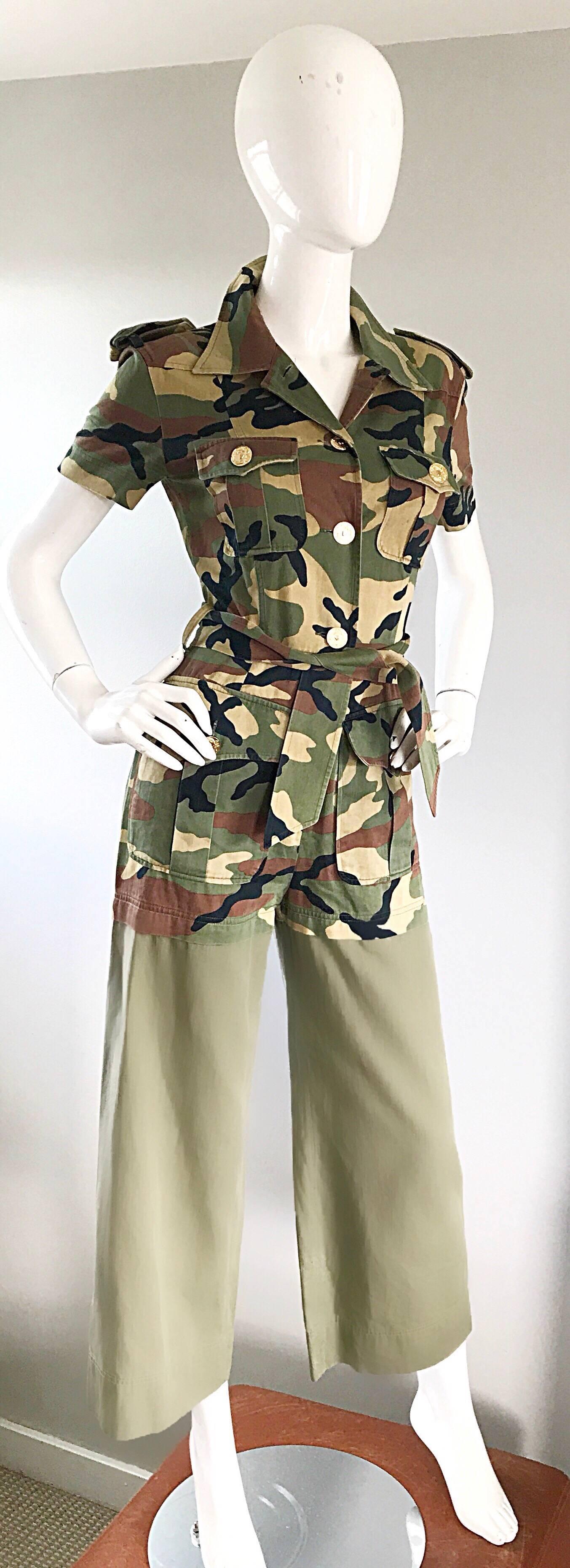 Vintage Moschino Camouflage 1990s Belted 90s Rare Safari Cargo Jumpsuit Romper Damen im Angebot