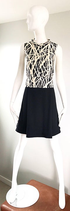 New Proenza Schouler Size 8 Black and White Abstract 1960s Style A Line Dress