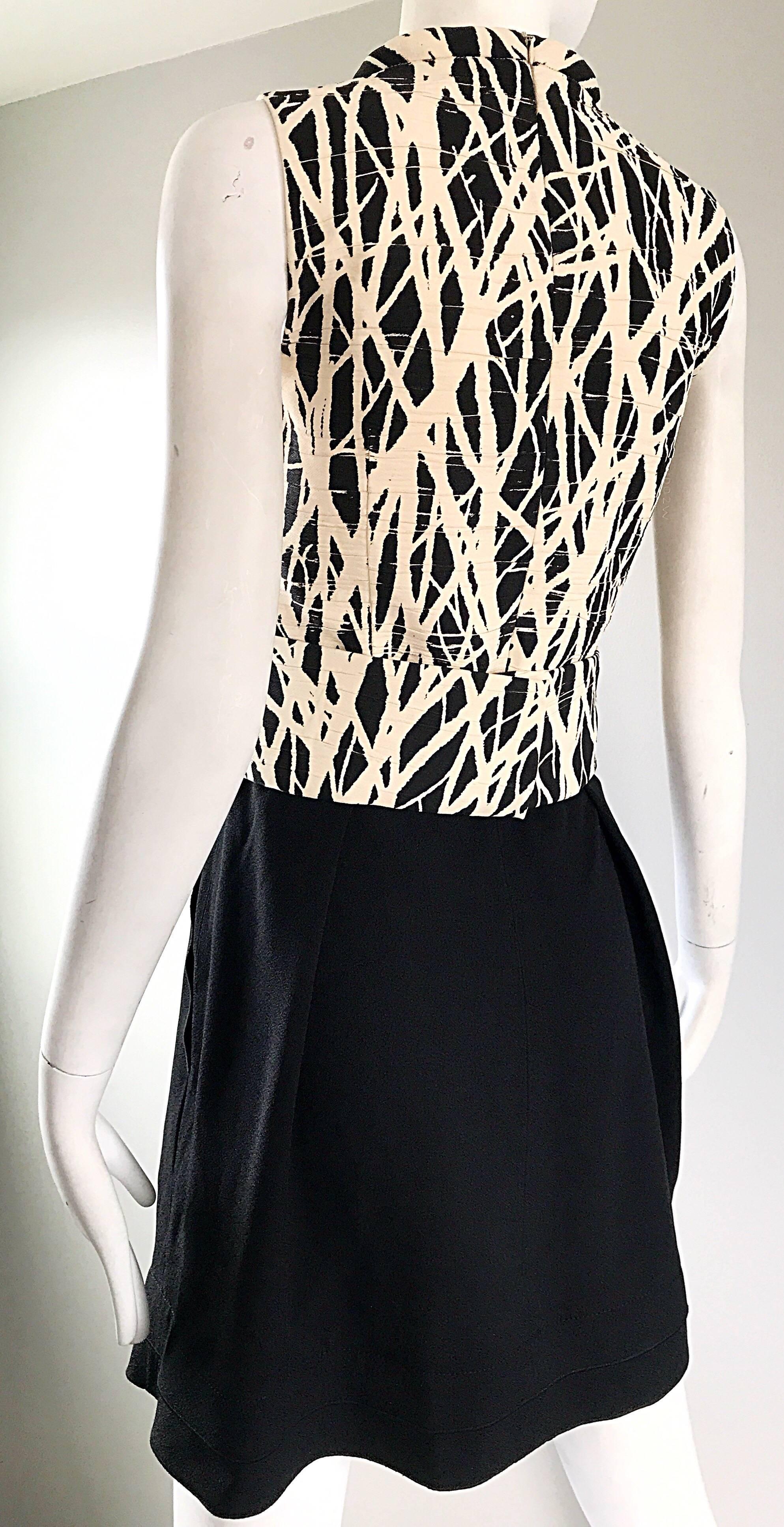 New Proenza Schouler Size 8 Black and White Abstract 1960s Style A Line Dress For Sale 1