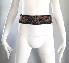 Fabulous 1980s Fully Beaded Butterfly Colorful Black Vintage 80s Belt