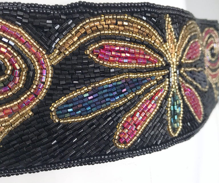Fabulous 1980s Fully Beaded Butterfly Colorful Black Vintage  display picture 3