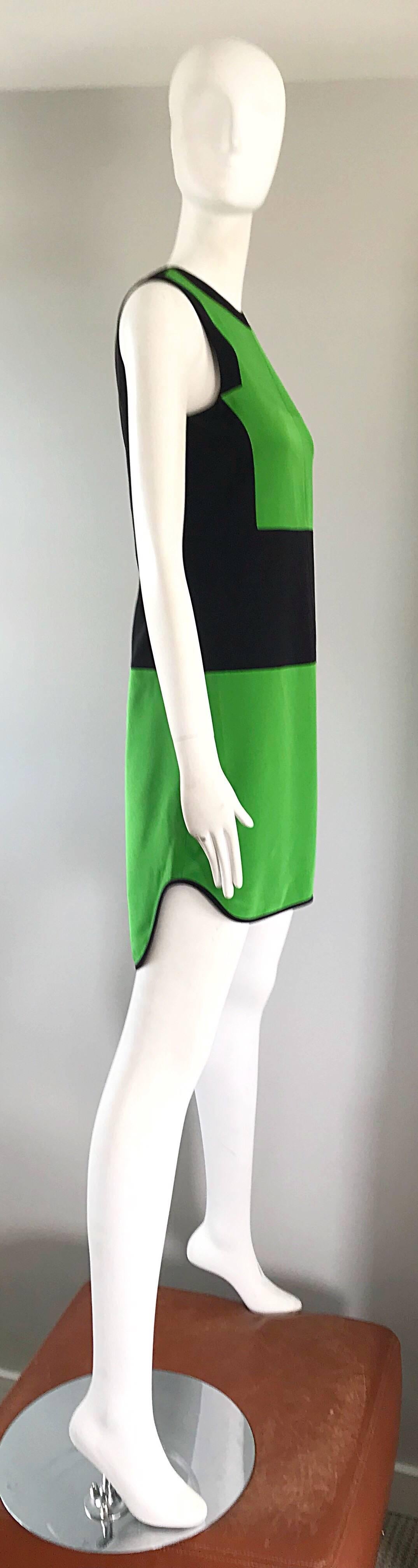 Prabal Gurung - Robe fourreau modulaire en soie verte et noire avec blocs de couleurs, taille 6/8, état neuf Pour femmes en vente