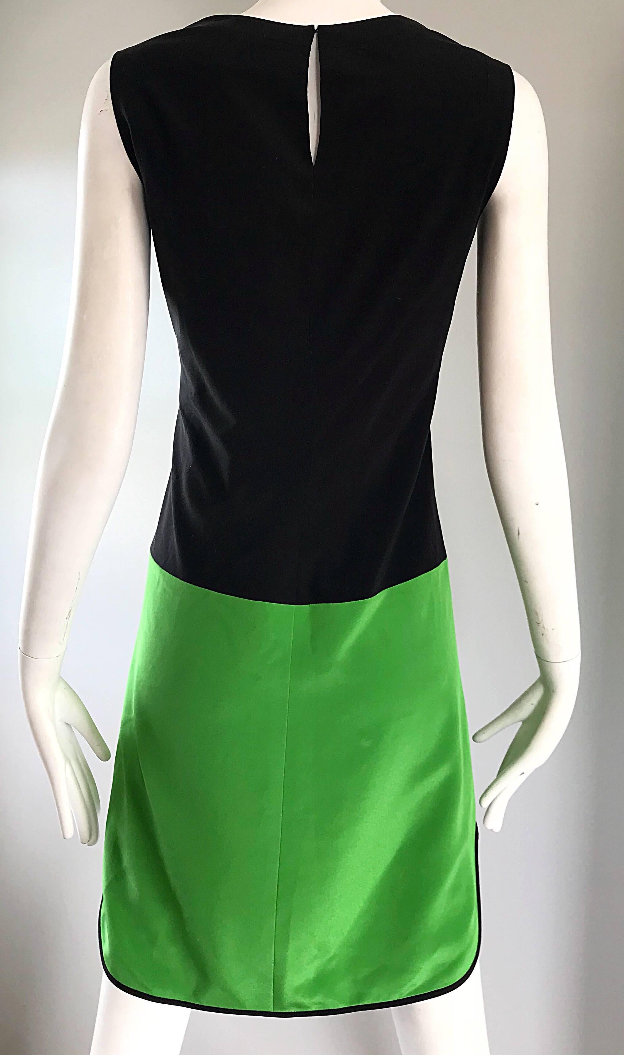 New Prabal Gurung Green and Black Color Block Size 6 / 8 Silk Mod Sheath Dress For Sale 1