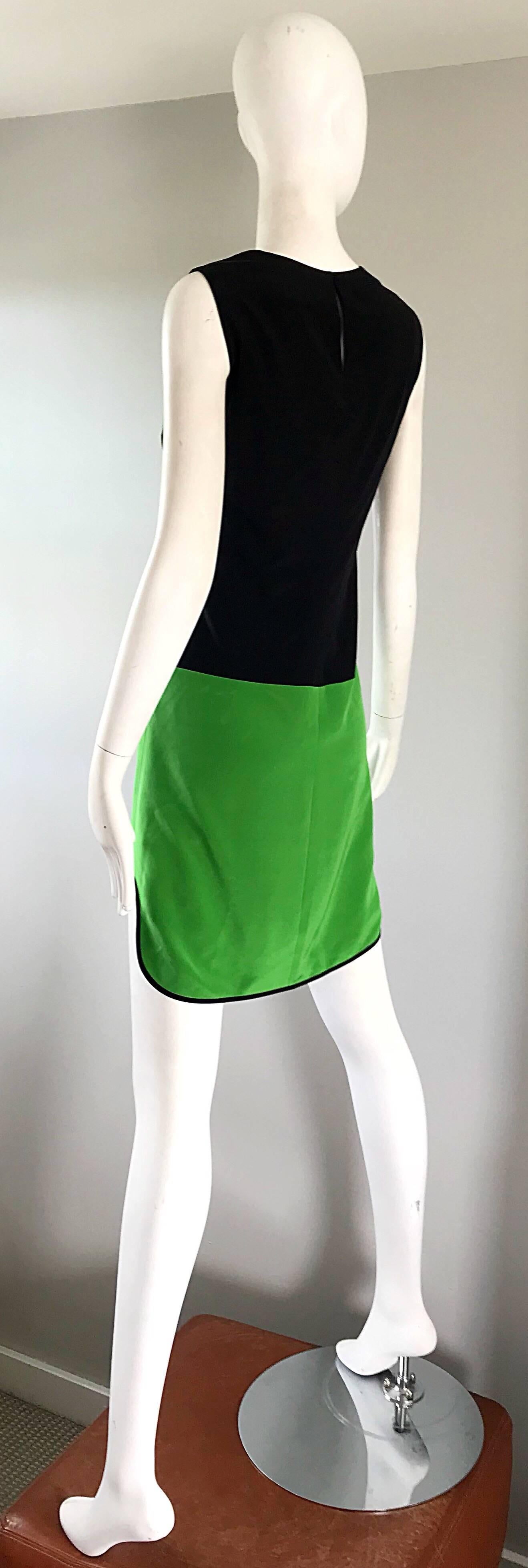 New Prabal Gurung Green and Black Color Block Size 6 / 8 Silk Mod Sheath Dress For Sale 2