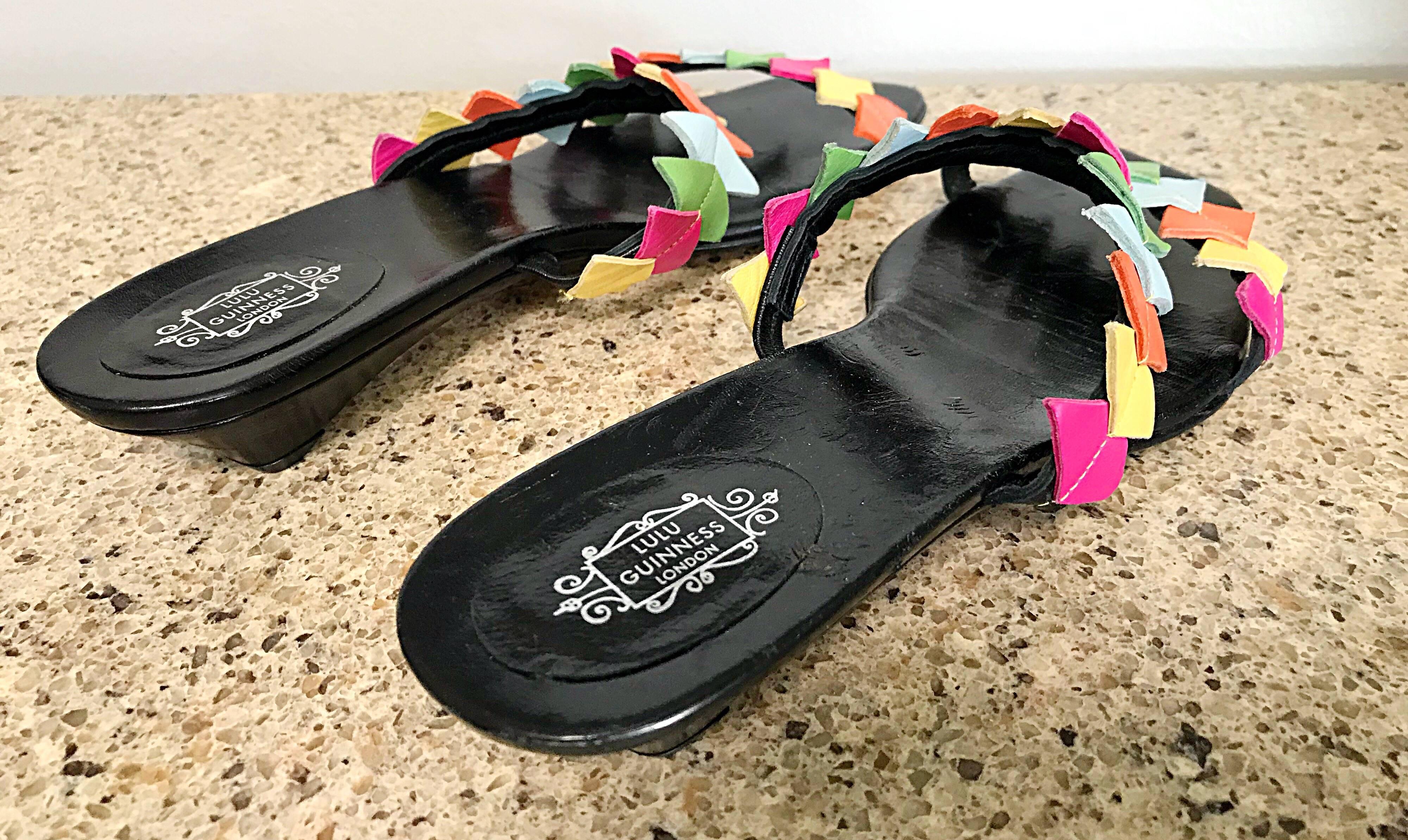 Nuevo 1990s Lulu Guinness Size 38 / 8 Kitten Heel Colorful Vintage Sandals Shoes en venta 4