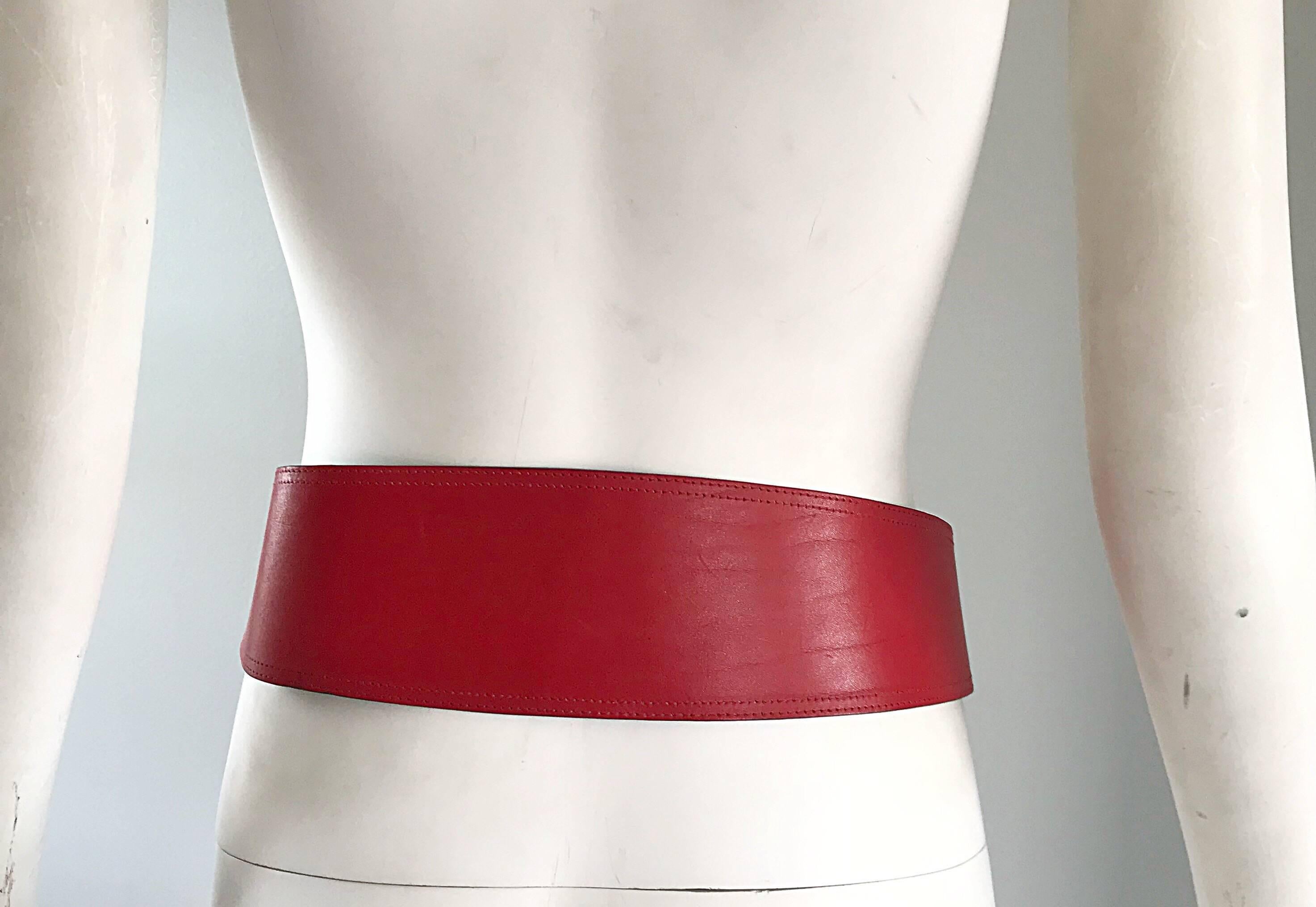 Claude Montana 1980s Avant Garde Lipstick Red Leather Vintage 80s Belt For Sale 1